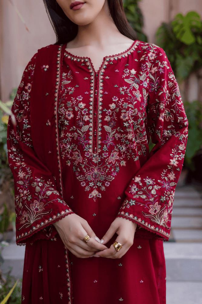Batik-Premium dress  with Front Full Heavy  Embroidered