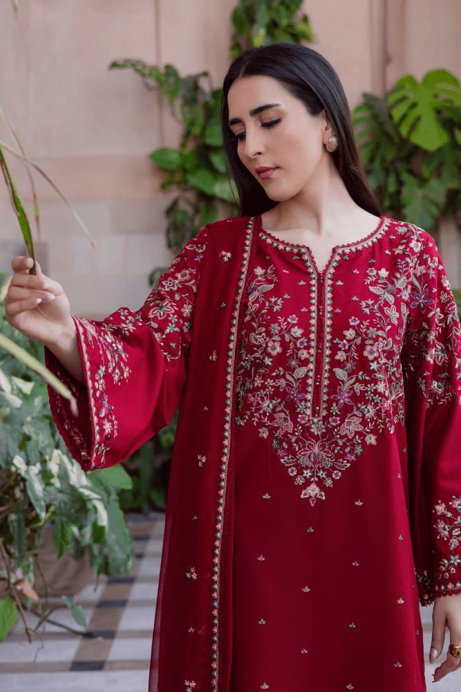 Batik-Premium dress  with Front Full Heavy  Embroidered