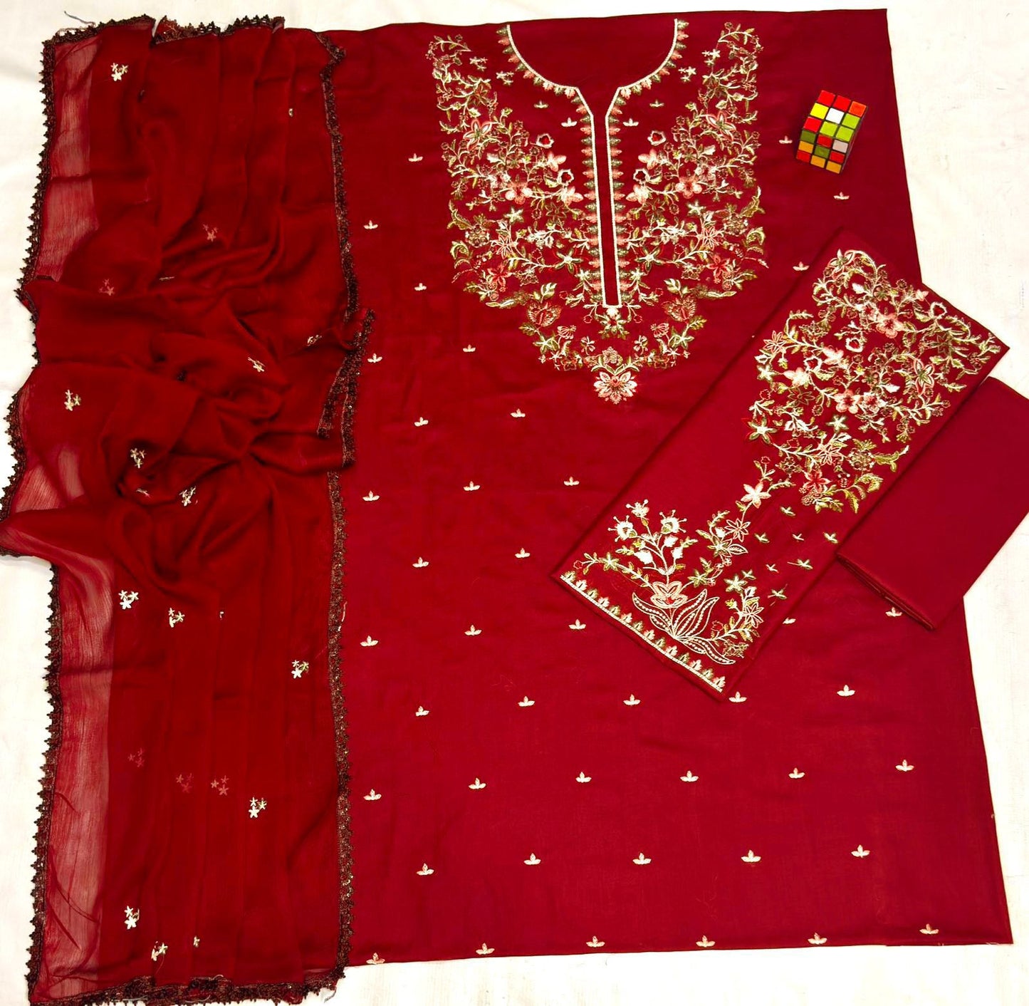 Batik-Premium dress  with Front Full Heavy  Embroidered