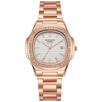 2022 New Fashion Square Luxury Diamond Quartz Business Men's Watch Alloy Steel Band Simple Scale Watch