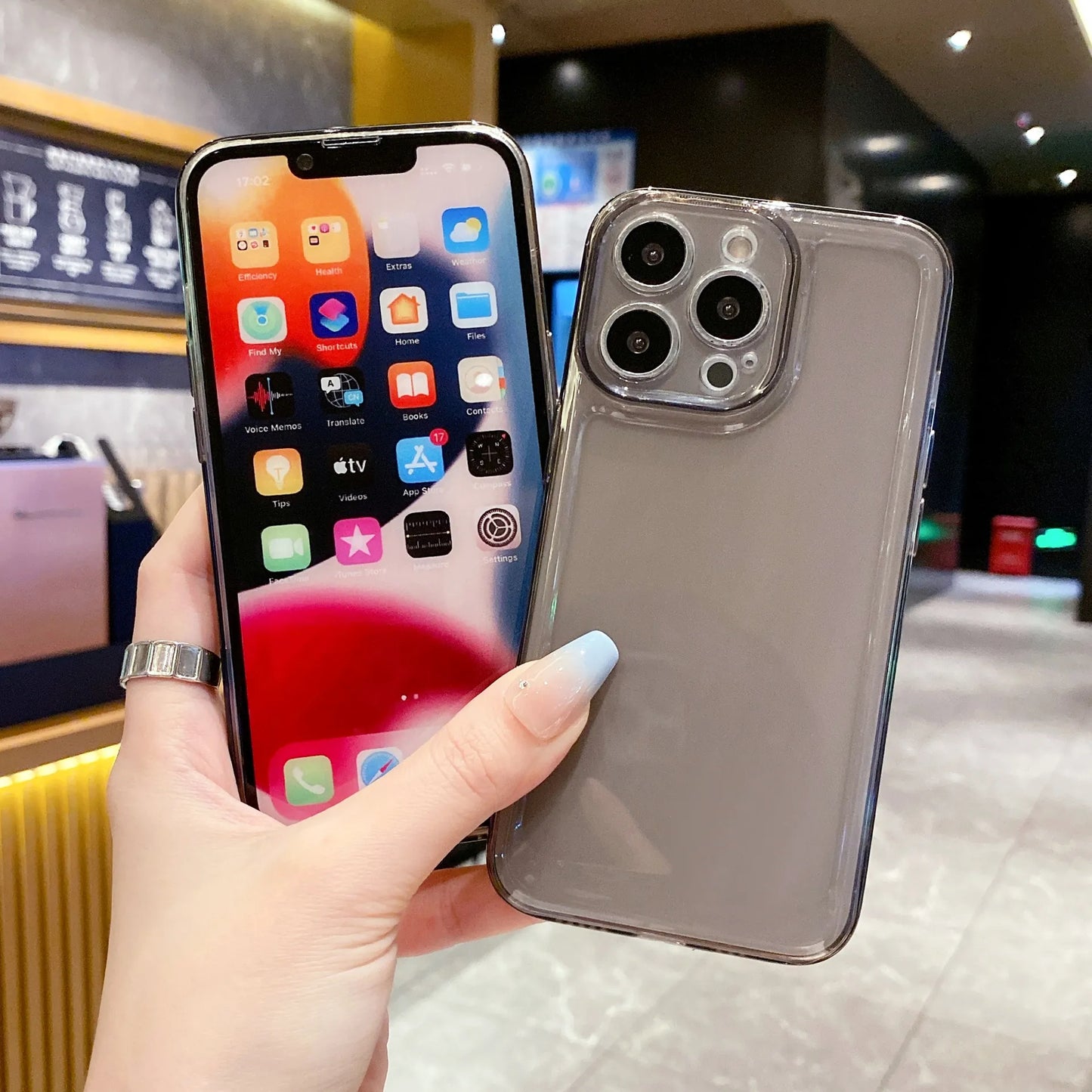 Black transparent anti-fall phone case for Apple 16 Promax, available wholesale.