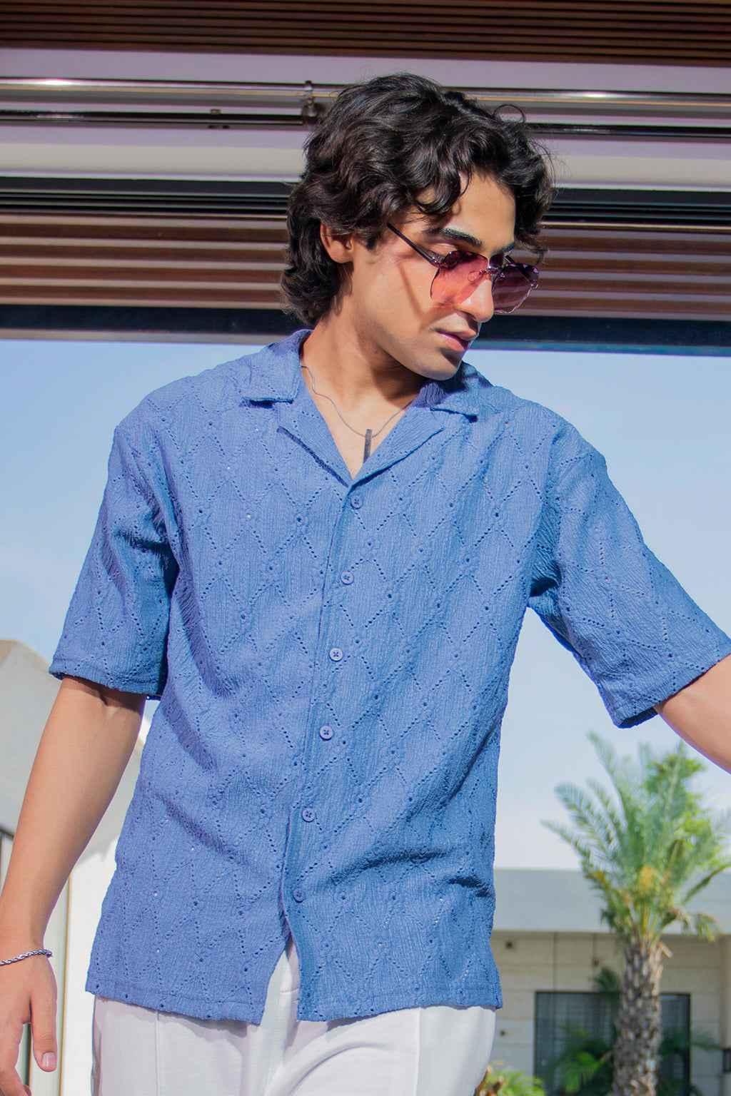 Twilight Escape Eyelet Shirt - Blue
