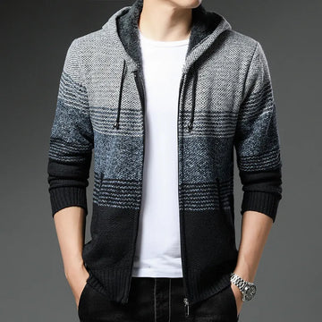 Sweater Fleece Thickened Jacket Men's Knitwear Hooded Cardigan Korean Fashionable Casual Outfit Handsome Top