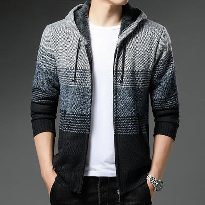 Men's thickened knitwear hooded cardigan: Korean fashionable casual outfit.