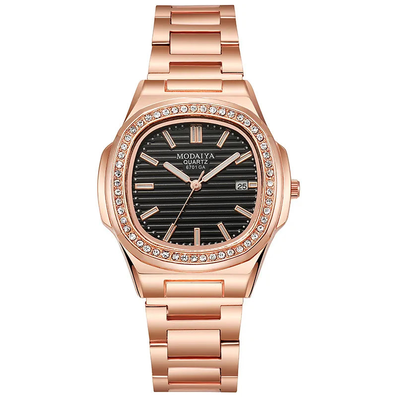2022 New Fashion Square Luxury Diamond Quartz Business Men's Watch Alloy Steel Band Simple Scale Watch