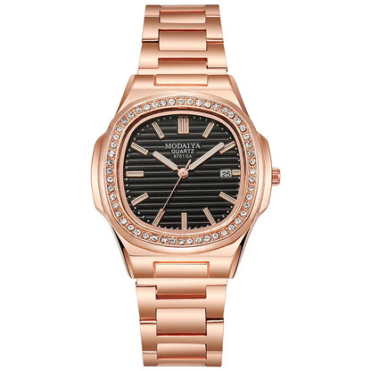 2022 New Fashion Square Luxury Diamond Quartz Business Men's Watch Alloy Steel Band Simple Scale Watch
