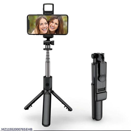 : 4 in 1 Selfie Stick Tripod with Light & Bluetooth Remote |Foldable & Extendable (70cm) Mobile Holder