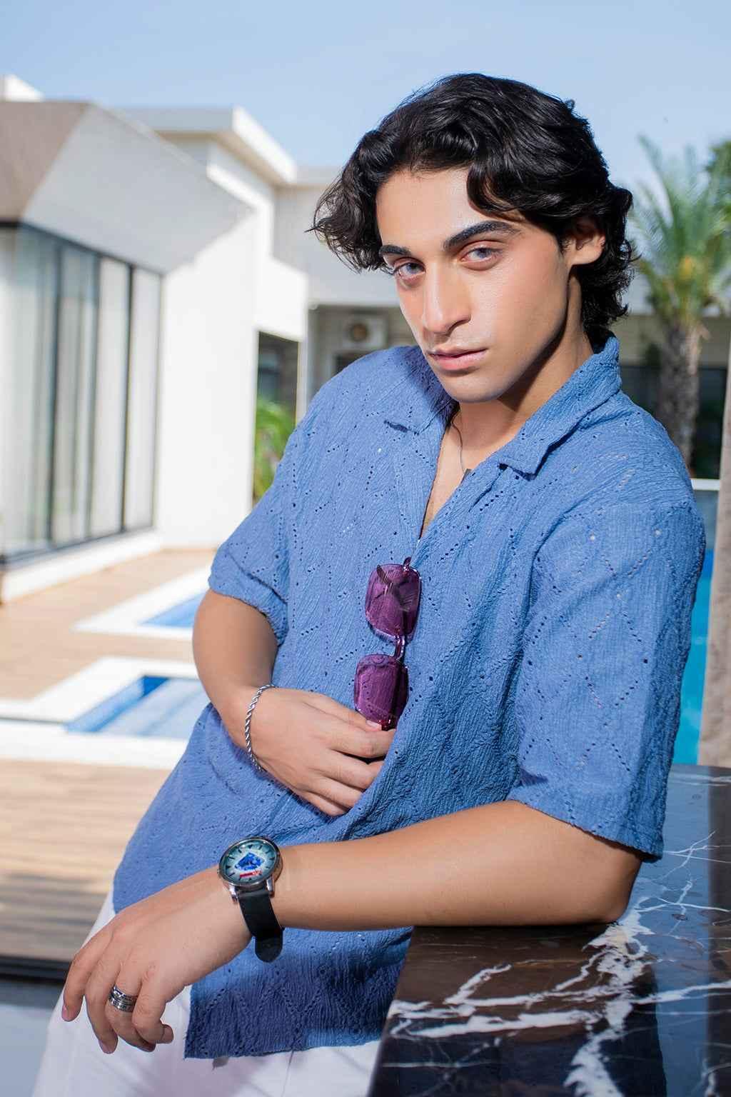 Twilight Escape Eyelet Shirt - Blue