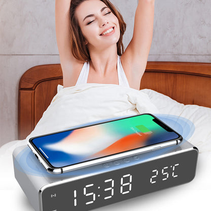LED Electric Alarm Clock With Wireless Charger Desktop Digital Despertador