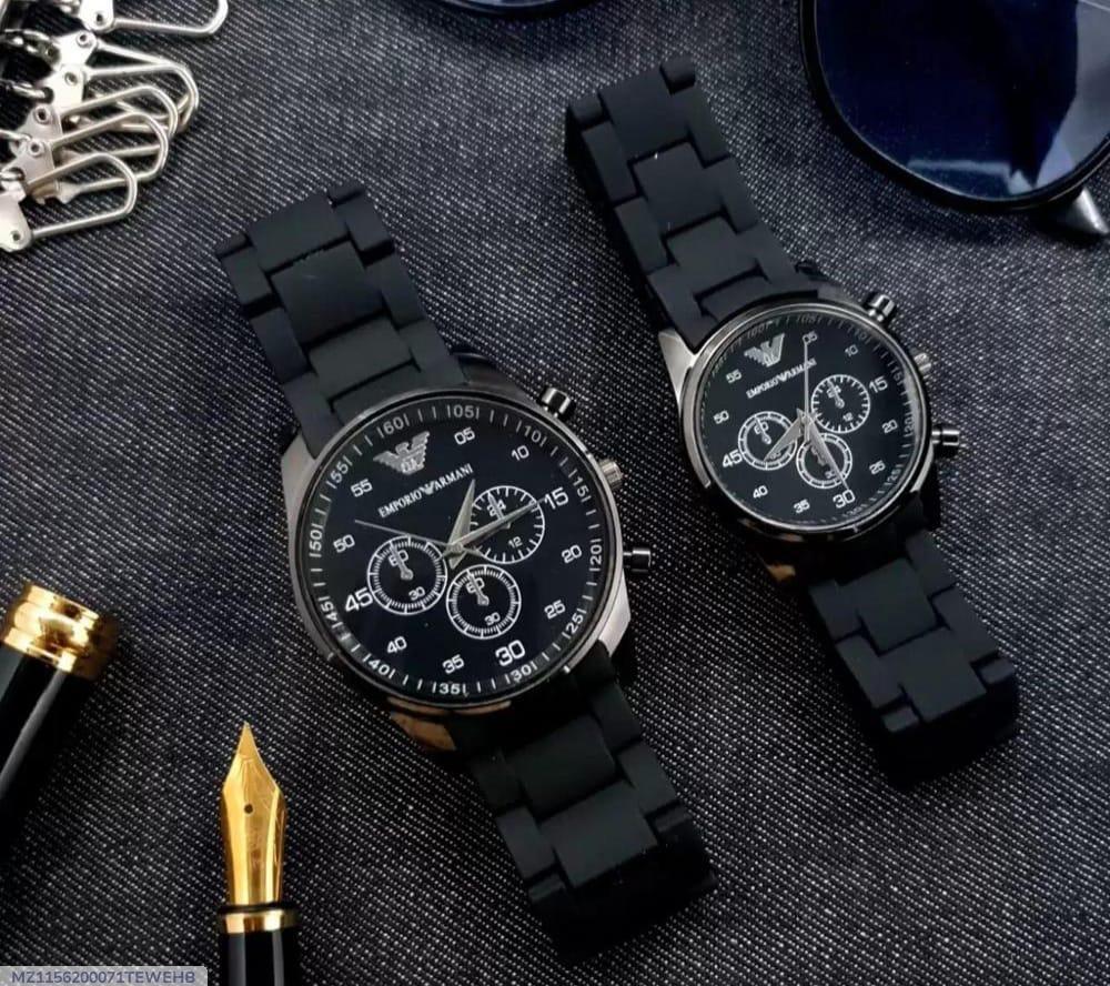 2 Pcs Unisex Stainless Steel Chronograph Couple Watches - Round Multicolor Design