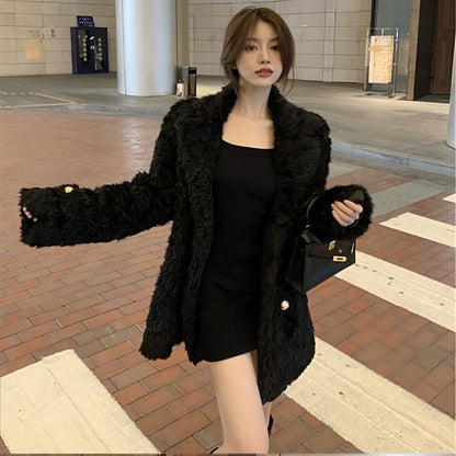 Lamb Wool Mid-length Coat For Women
