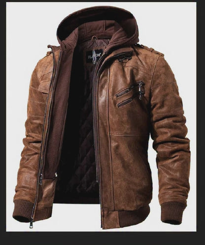 Biker Vintage Warm leather jacket coat for men