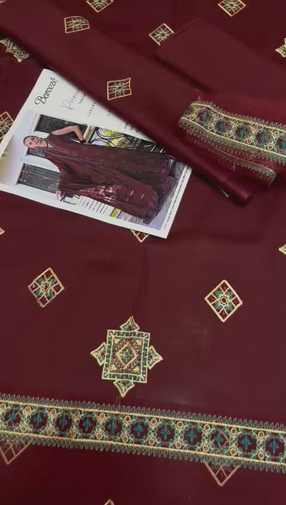 Bareezè, Fine Quality Lawn with Chiffon Emb Dopatta,3 Pcs Suit