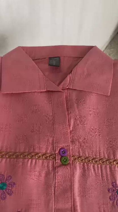 Summer Cotton Embroided Top with baggy jeans.