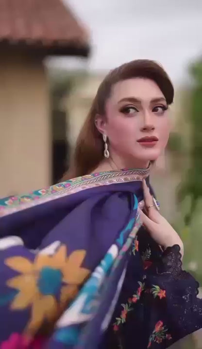 Aneela's embroidered lawn shirt and  printed Monark duppata