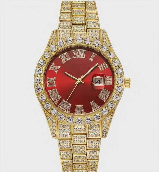 Men's classic steel strap, roman rhinestone calender