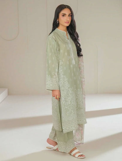3 Pieces Cambric Suit Printed unstitched (Lime light)