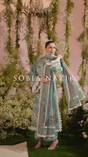 Sobia Nazir premium Lawn shirt with neck and front heavy embroidery.