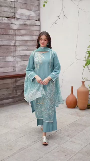 Stitched premium lawn front embroidered