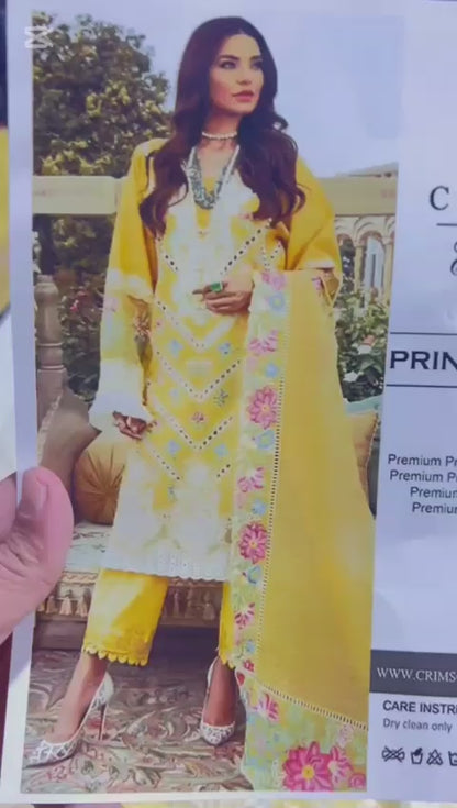 CRIMSON,03 PCS unstitched partywear*Lawn 90/88*