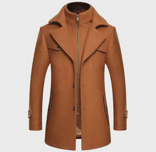 Thick Business Casual Wool Blends Trench Coat Male Solid Turn Down Collar Outerwear