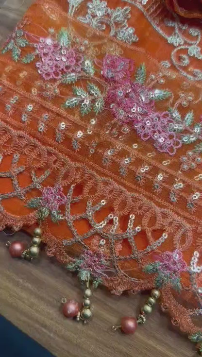 Maria B. Chiffon suit with malai trouser, sequence work