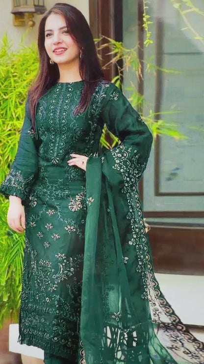 Nisa, 6137 Premium lawn Pure Airjet  90/70, Front full heavy embroidered with thread