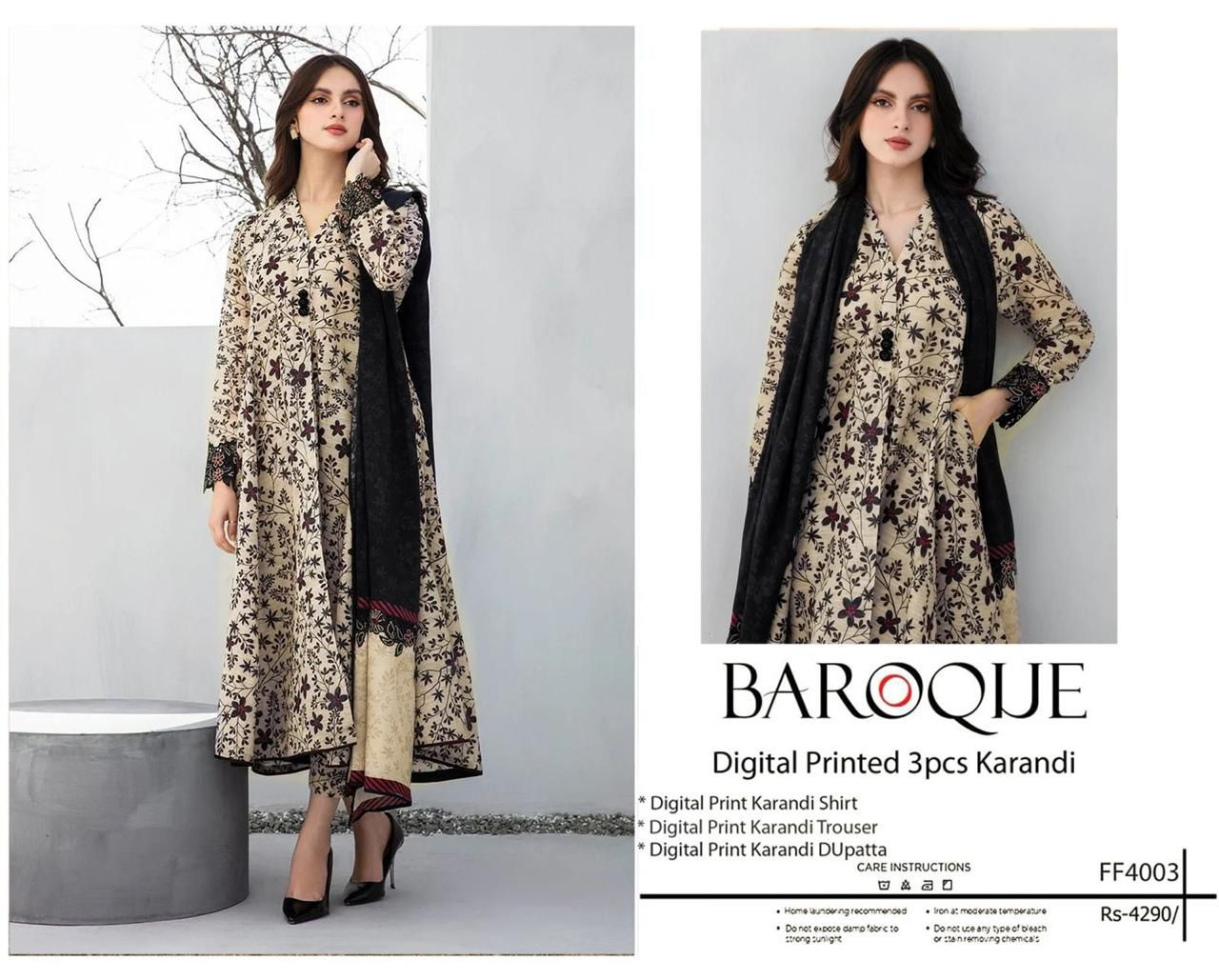 Ladies winter collection printed Karandi (Dupatta, shirt, trouser, 3Pcs)
