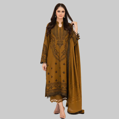 Dhanak 3pc embroidered with embroidered dhanak duppata.