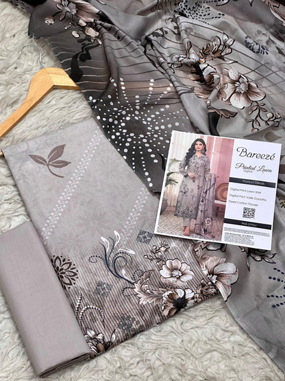 Bareezé printed lawn shirt, voille dupatta, dyed cotton trouser