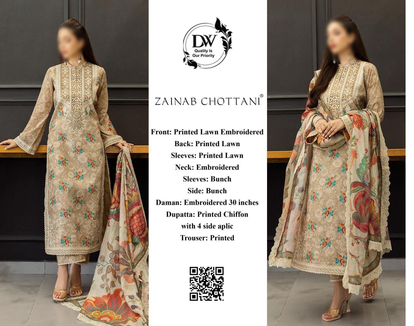 ZAINAB CHOTTANI, Cross stitch lawn embroidered