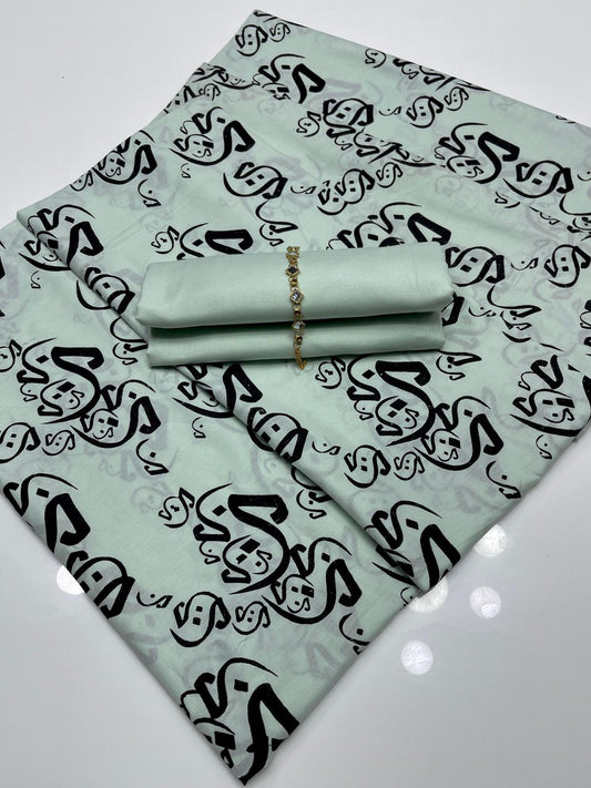 Khaddi Lawn,Shirt & Trouser, printed calligraphy dupatta.