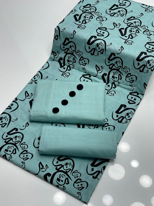 Khaddi Lawn,Shirt & Trouser, printed calligraphy dupatta.