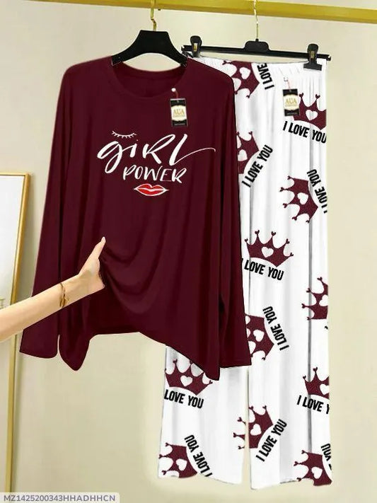 Women's cotton stitched night suit 2pcs