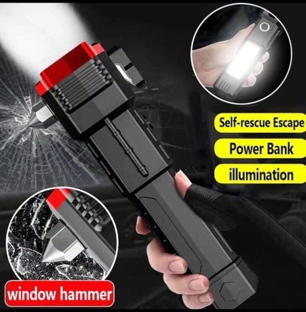 High-power Led Torch Light Rechargeable Flashlight And Multifunctional Tactical Hammer & Power Bank To Charge the Phone