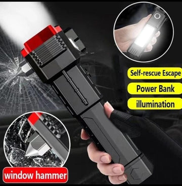 High-power Led Torch Light Rechargeable Flashlight And Multifunctional Tactical Hammer & Power Bank To Charge the Phone