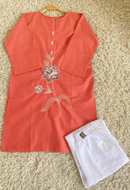 Cotton 2 piece Embroidered Top with cargo trouser*✨