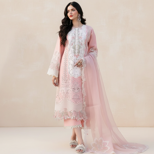 Bin illyas Luxury, Lawn with khaadi net Emb Dopatta,3 Pcs Suit*