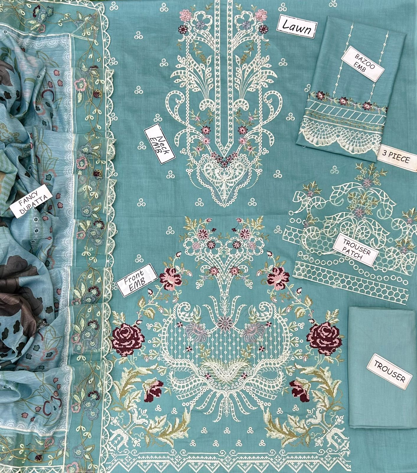 Sobia Nazir premium Lawn shirt with neck and front heavy embroidery.
