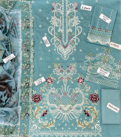 Sobia Nazir premium Lawn shirt with neck and front heavy embroidery.