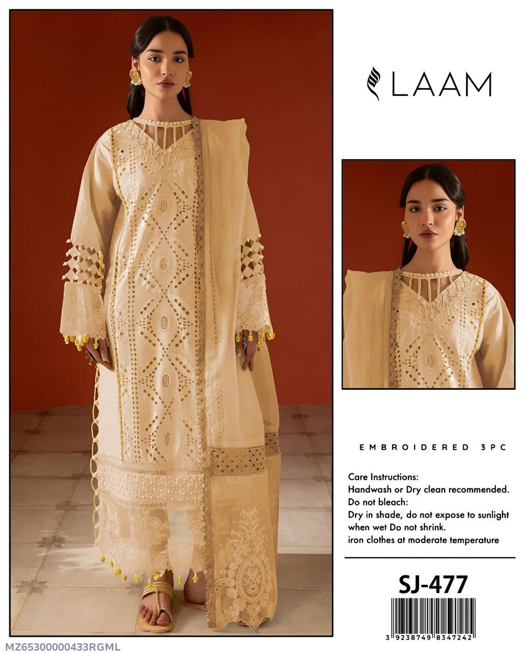 Women's embroidered unstitched dress 3pcs