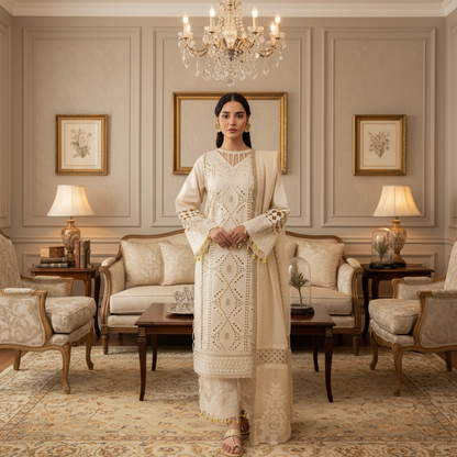 Women's embroidered unstitched dress 3pcs