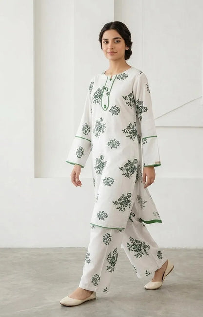 Arabic lawn long length shirts and trouser (evergreen)