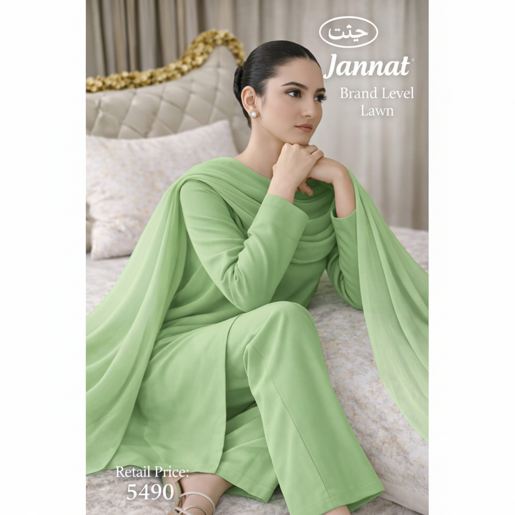 JANNAT BRAND- DYED BRANDED LAWN SHIRT,TROUSER, KRINKAL SHAFOON DUPPATA