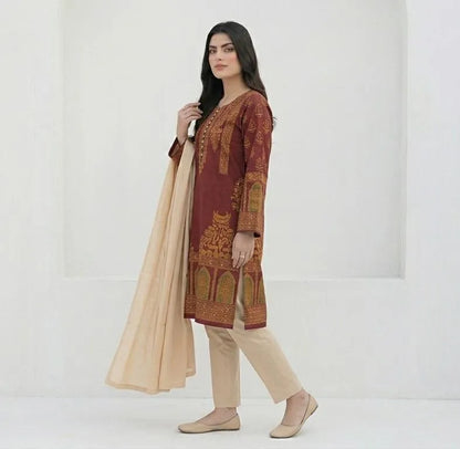 Arabic lawn, printed suit with chiffon dupatta