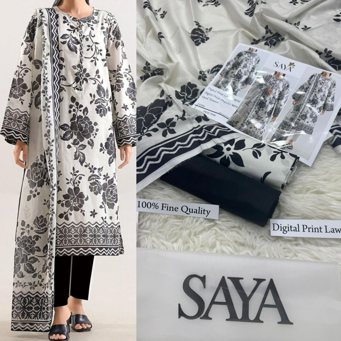 Saya, Premium Lawn, 3Pc. 12 colours