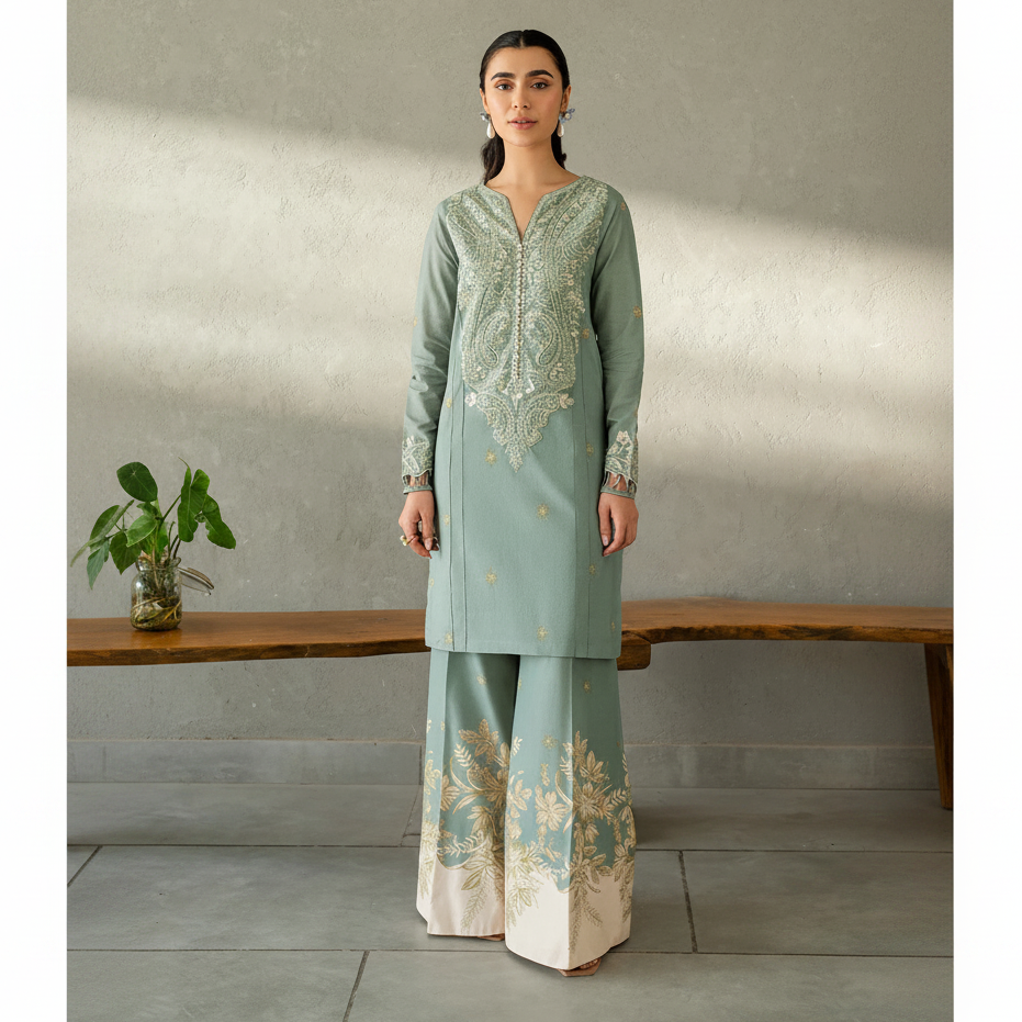 Maria B.Front Digital Printed Full Heavy Multi-Head & Thread Embroidered