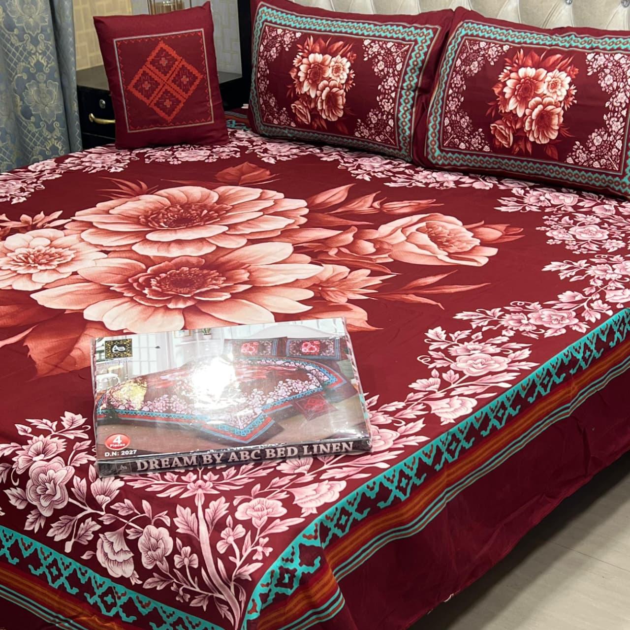 3 D PANAL BEDSHEET CRYSTAL COTTON 4 PCS