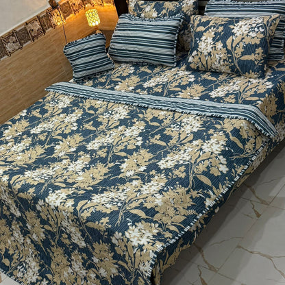 7Pcs Printed Comforter Set, Cotton Mix, 100% Fine Stuff, 22 colors