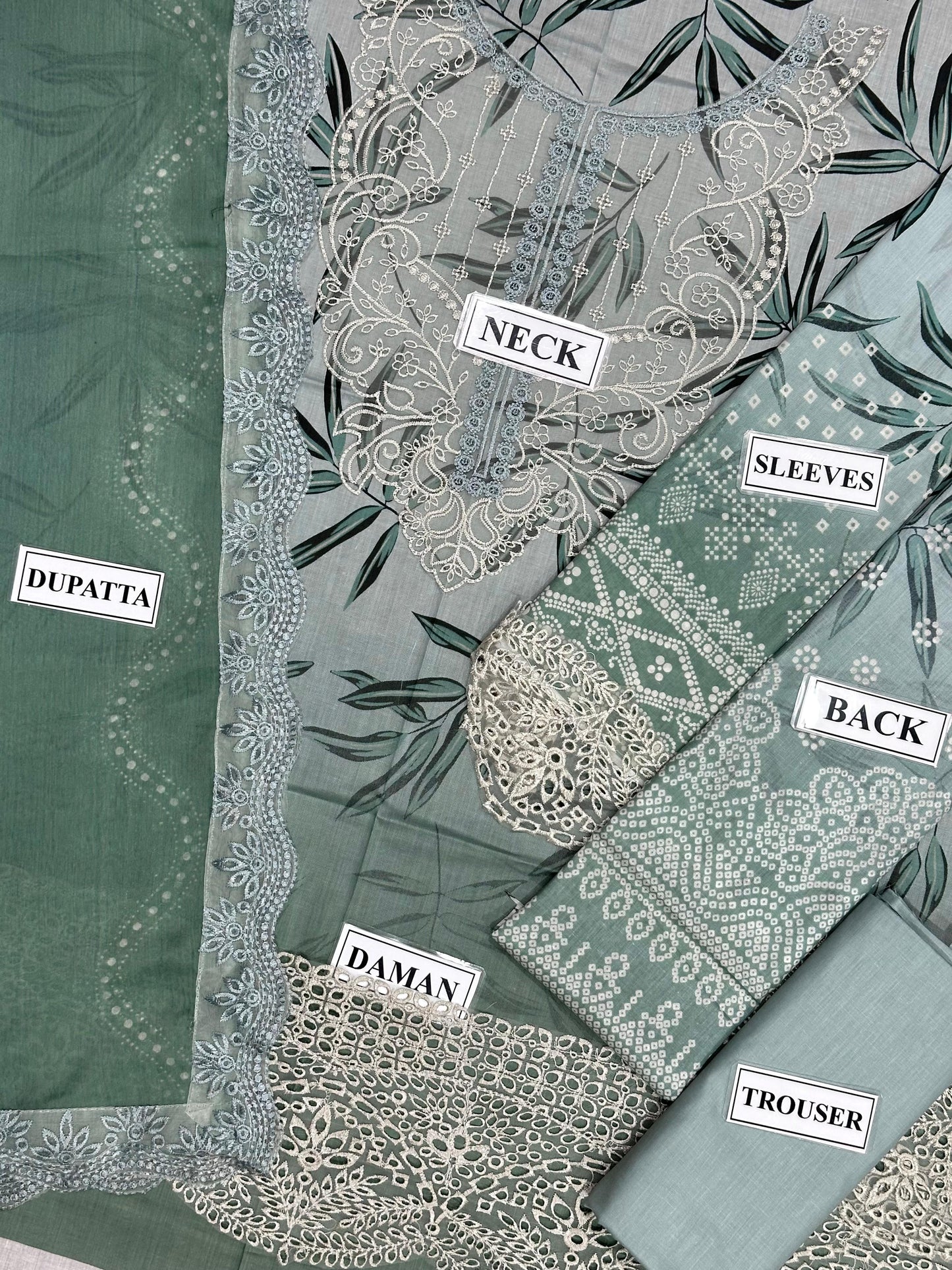 NUREH,unstitched Replica,LAWN embroidery Suit With CHIFFON embroidered Dupatta